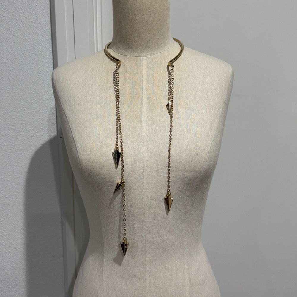 Gold Tone Open Necklace | Arrow Charm Drop | Modern Statement | New